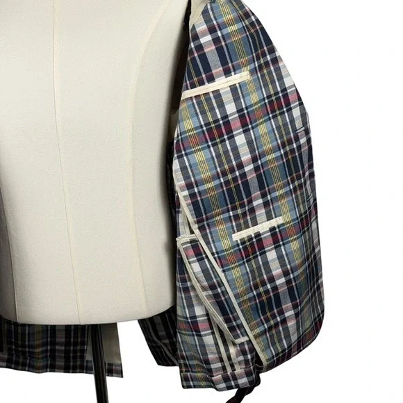 Haspel Mens Plaid Sport Coat Blazer Unstructured  100% Cotton Two Button Jacket - Picture 5 of 13